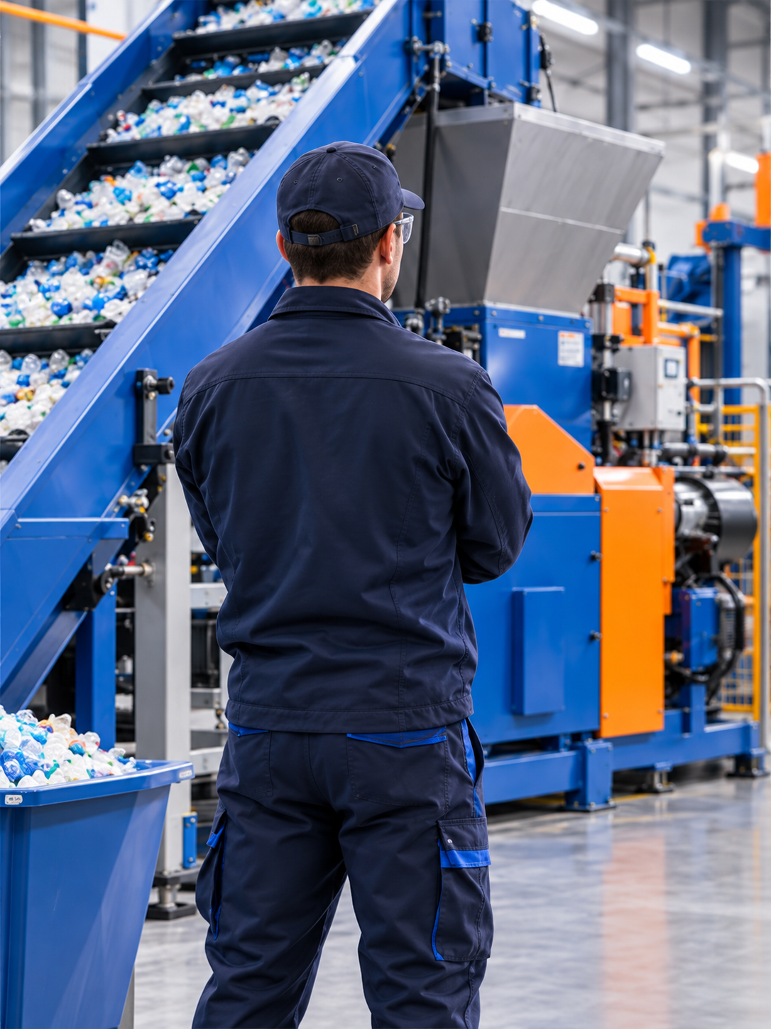 Opérateur observant une ligne de recyclage Carbon Blue